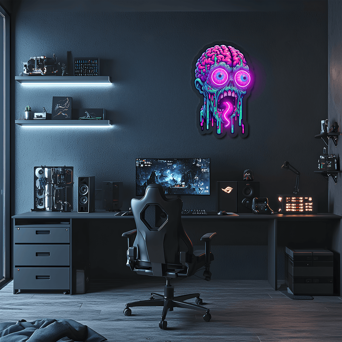 UV Printed Neon Acrylic Skull Sign - Bold Modern LED Wall Art