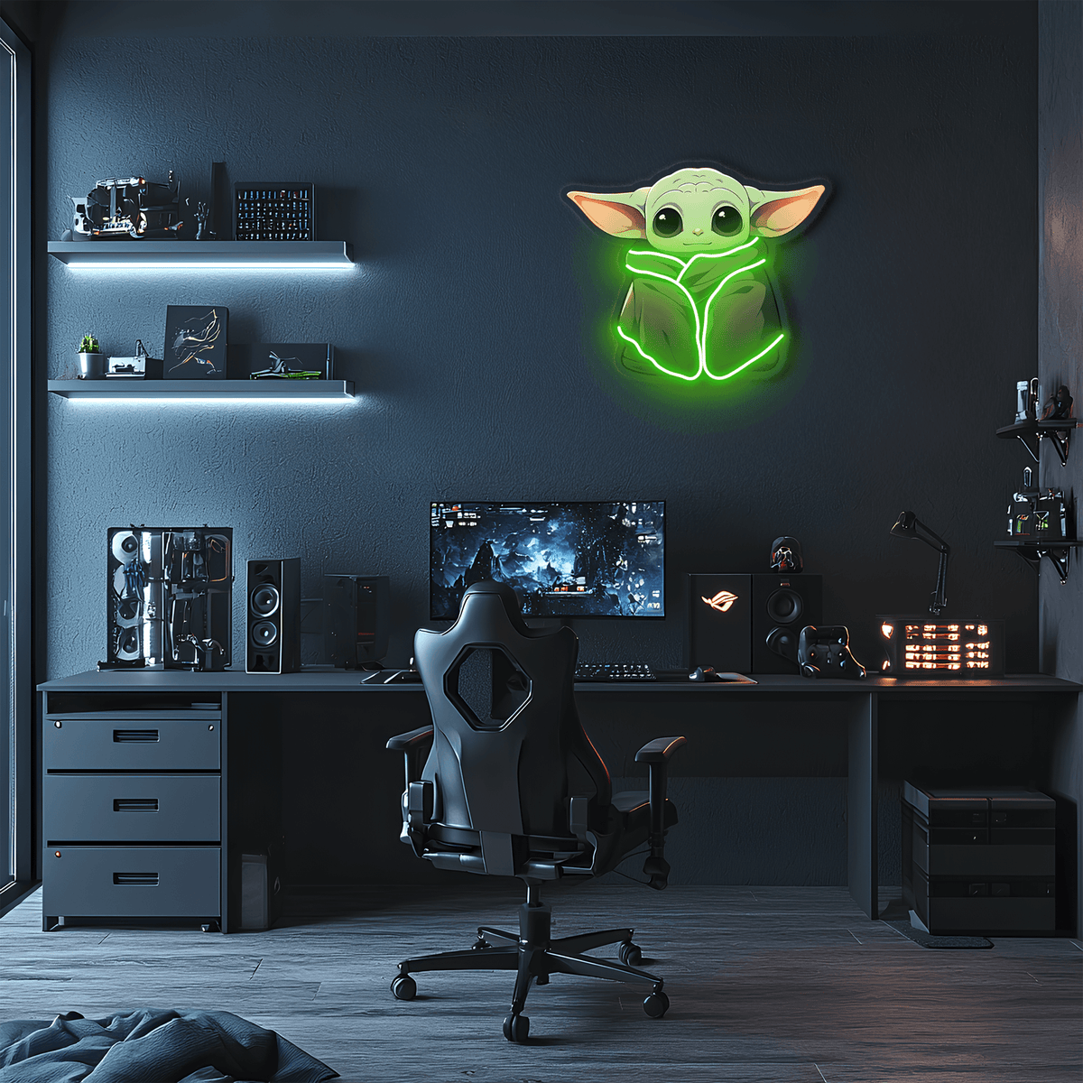 Yoda LED Neon Wall Sign Star Wars Pop Culture Gaming Room Decor with Ambient Glow Light
