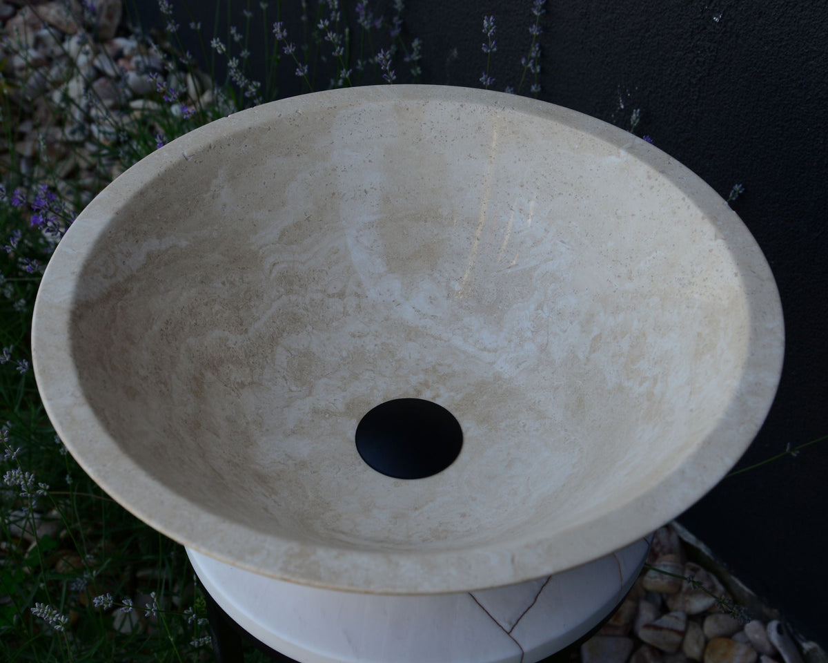 Handcrafted Light Beige Travertine Vessel Sink - Luxury Bathroom Vanity Countertop