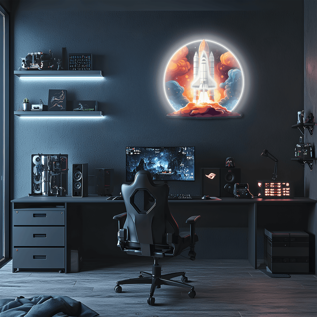 Space Shuttle Modern Plexiglass Neon Wall Art Sign - UV Print