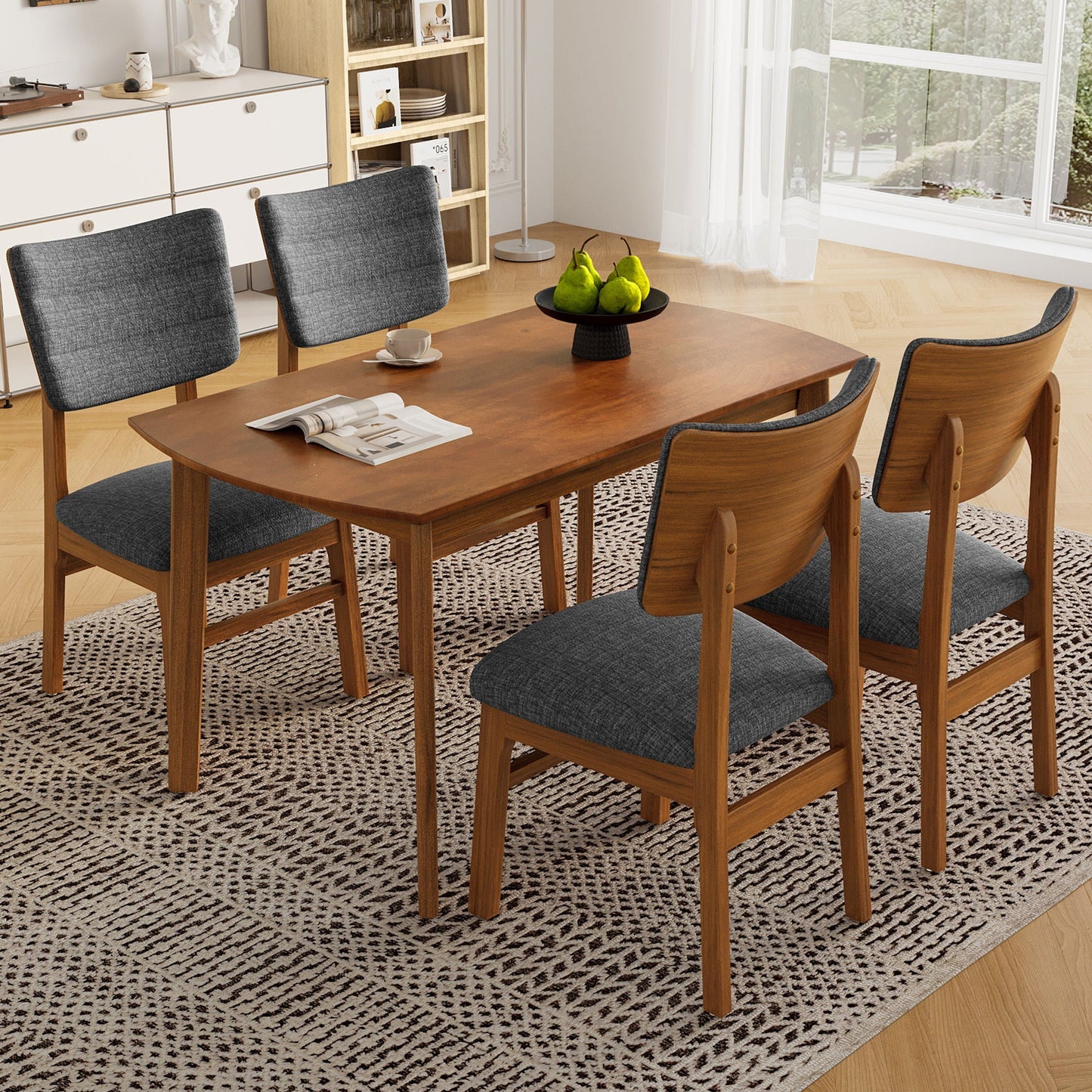Dining Table Set For 4, Solid Wood Dining Table And Solid Wood Chairs, 5 Pieces Farmhouse Dining Table And 4 Upholstered Chairs - Brown / Gray
