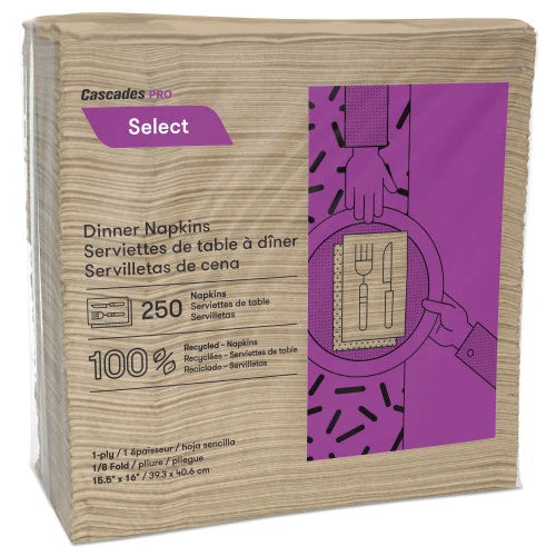 Cascades Select Dinner Napkins, 1-Ply, 16 x 15.5, Natural, 250/Pack, 12 Packs/Carton (N055)