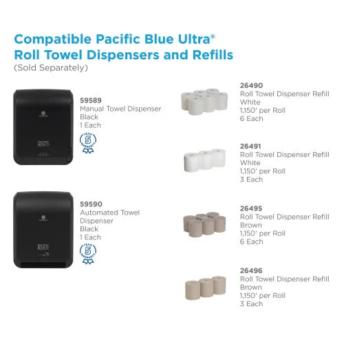 Pacific Blue® Hardwound Paper Towels, White 1-Ply, 1150-ft Rolls, 6 Rolls (26490)