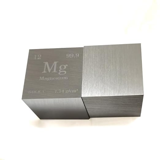 Magnesium Cube 12.7mm (0.5 inch), 99.9% Pure Mg Metal Element Cube, Low-Density Lightweight Cube for STEM Education, Science Display & Collection