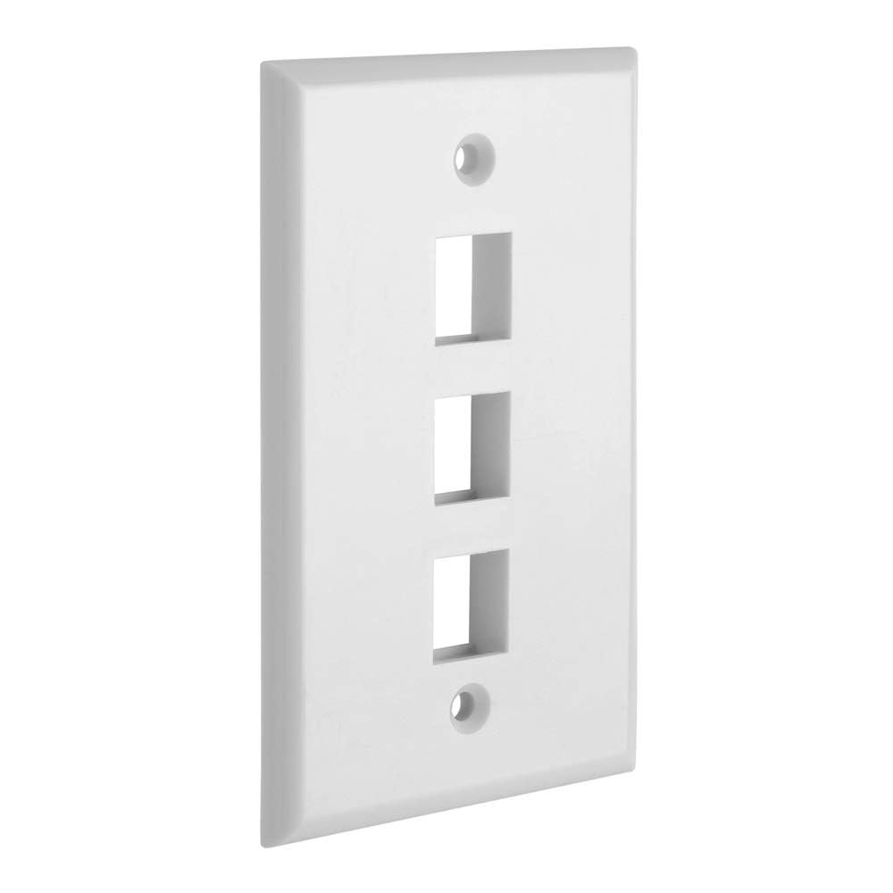 Cmple - 3 Port Keystone Wall Plate Single-Gang Wall Plate with Standard Size Keystone Jack Insert - White