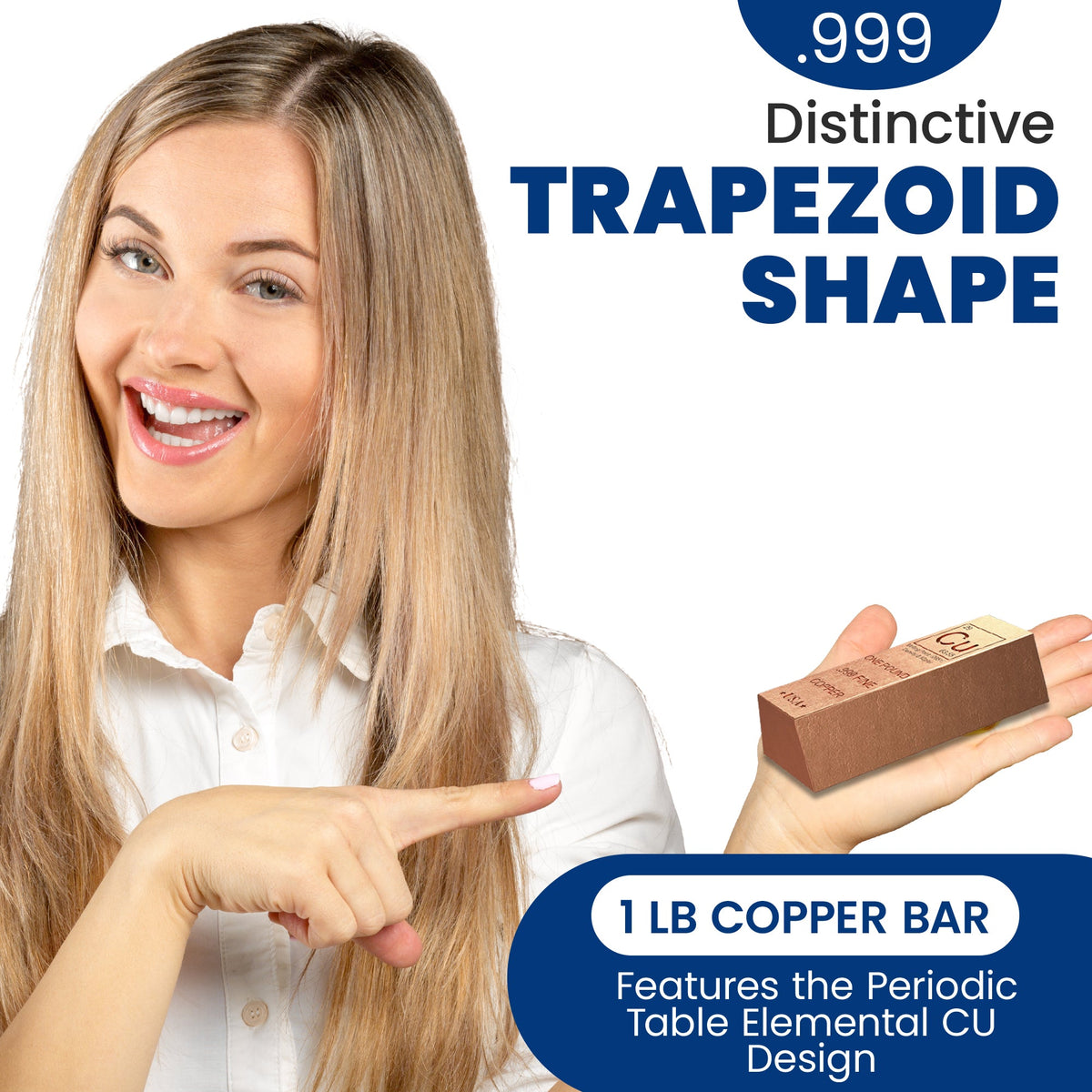 1 Pound Copper Bullion Bar Ingot Paperweight - 999 Pure Chemistry Element Design with Certificate of Authenticity