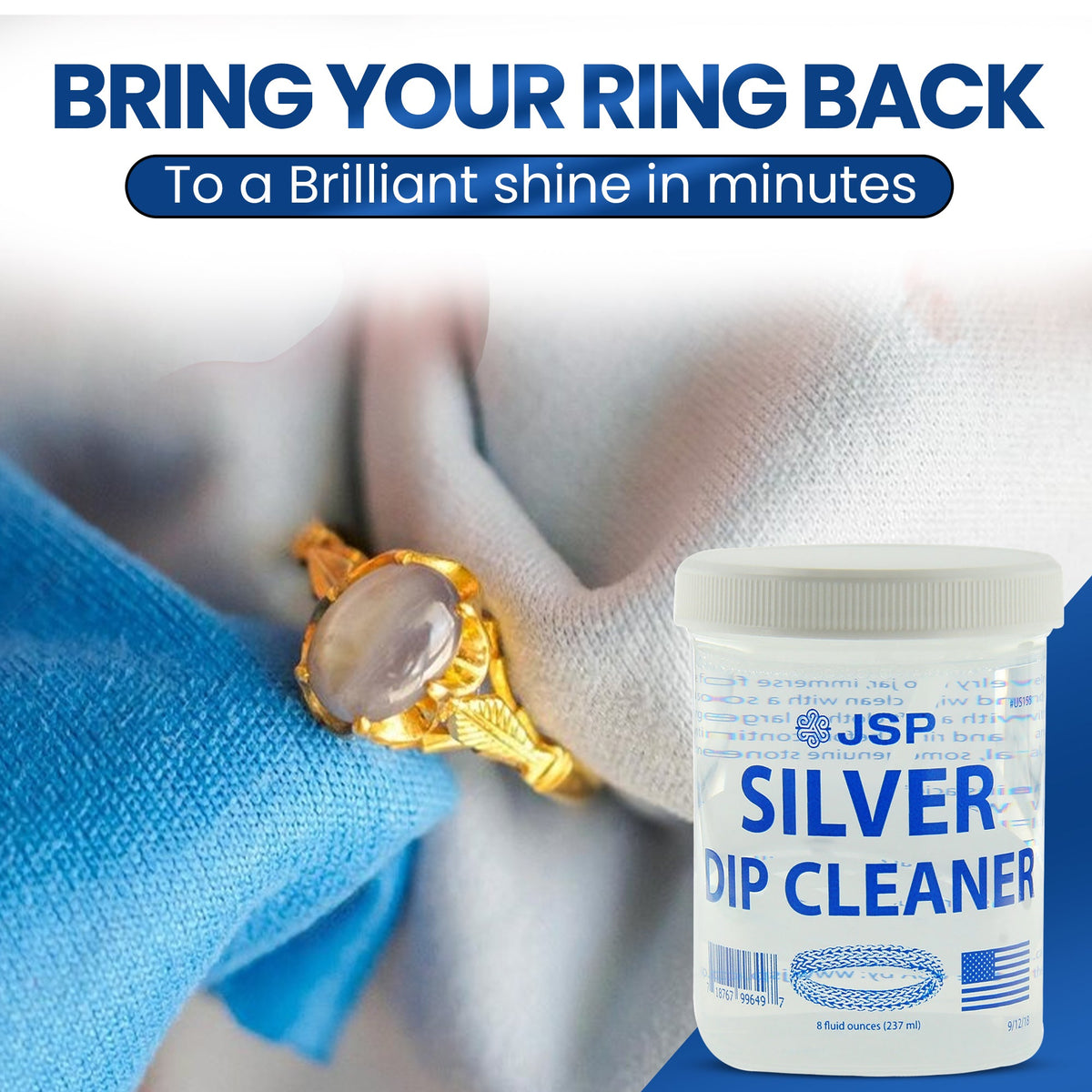 JSP Sterling Silver Dip Cleaner Tarnish Remover 925 Jewelry Cleaning Solution 8oz