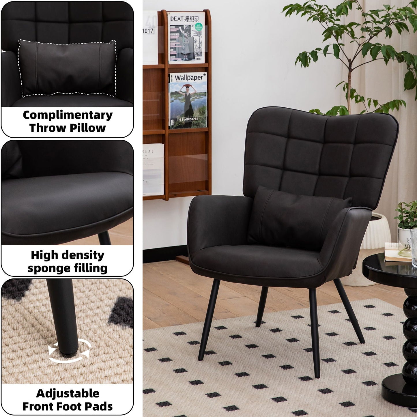 Modern Accent Arm Chair High Back With Metal Legs And Soft Padded