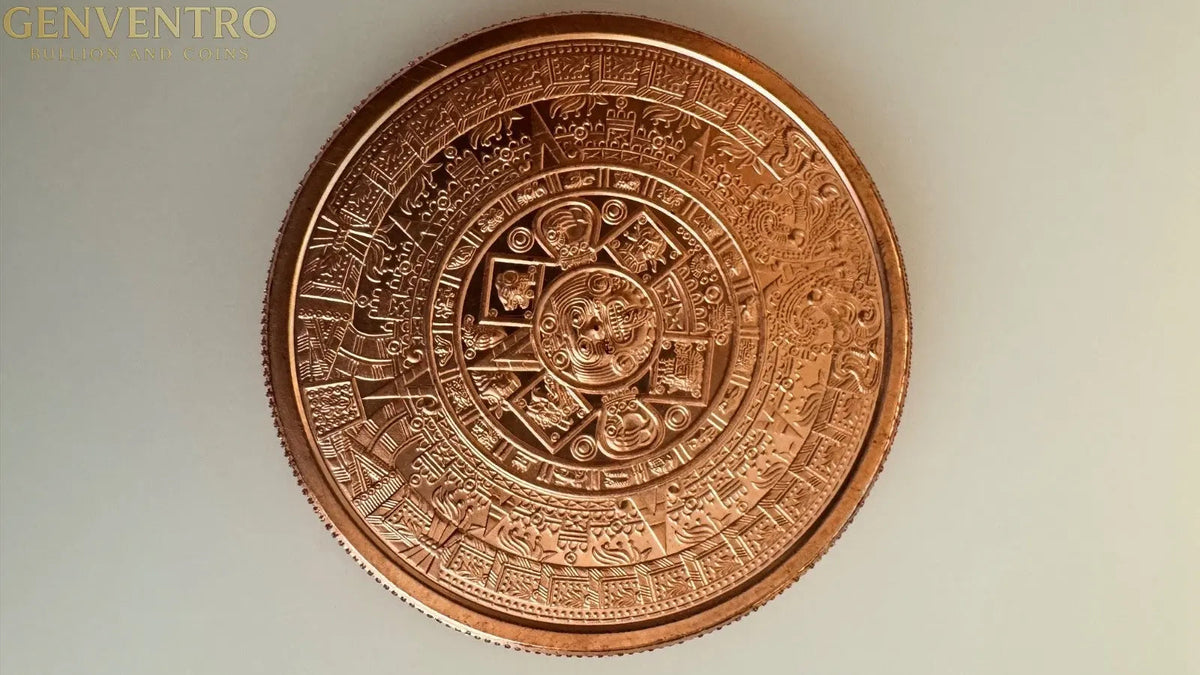 1 AVDP oz copper coin Aztec Mayan Calendar Cuauhtemoc