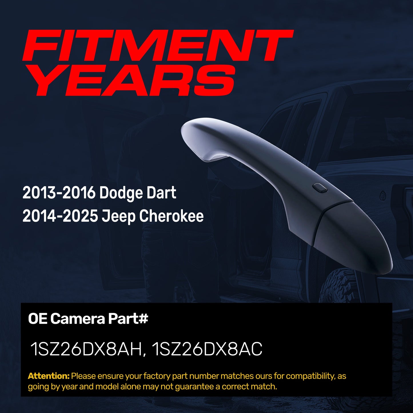 Exterior Door Handle Black Replacement for Dodge Dart (2013-2016) / Jeep Cherokee (2014-2025) OE Part # 1SZ26DX8AH, 1SZ26DX8AC | Front Right Passenger Side w/o Keyhole
