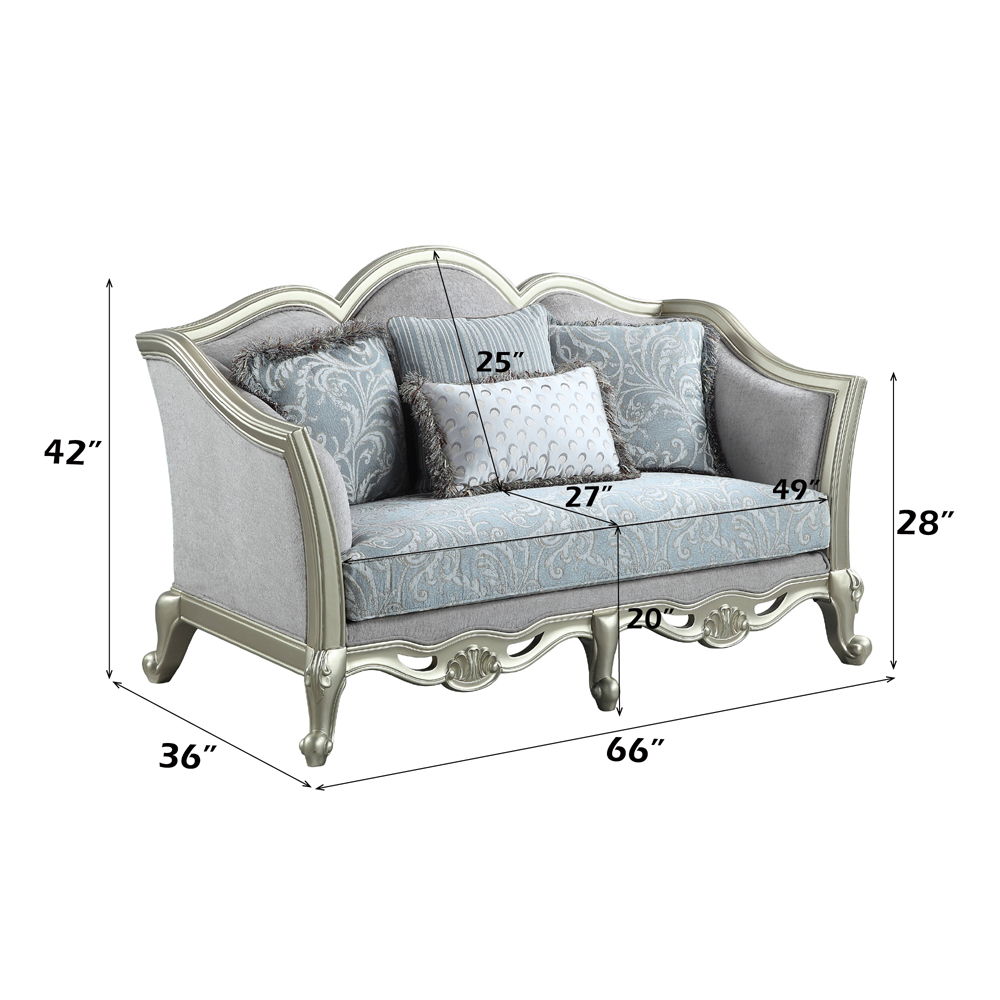 Qunsia - Loveseat With 4 Pillows - Light Gray Linen & Champagne