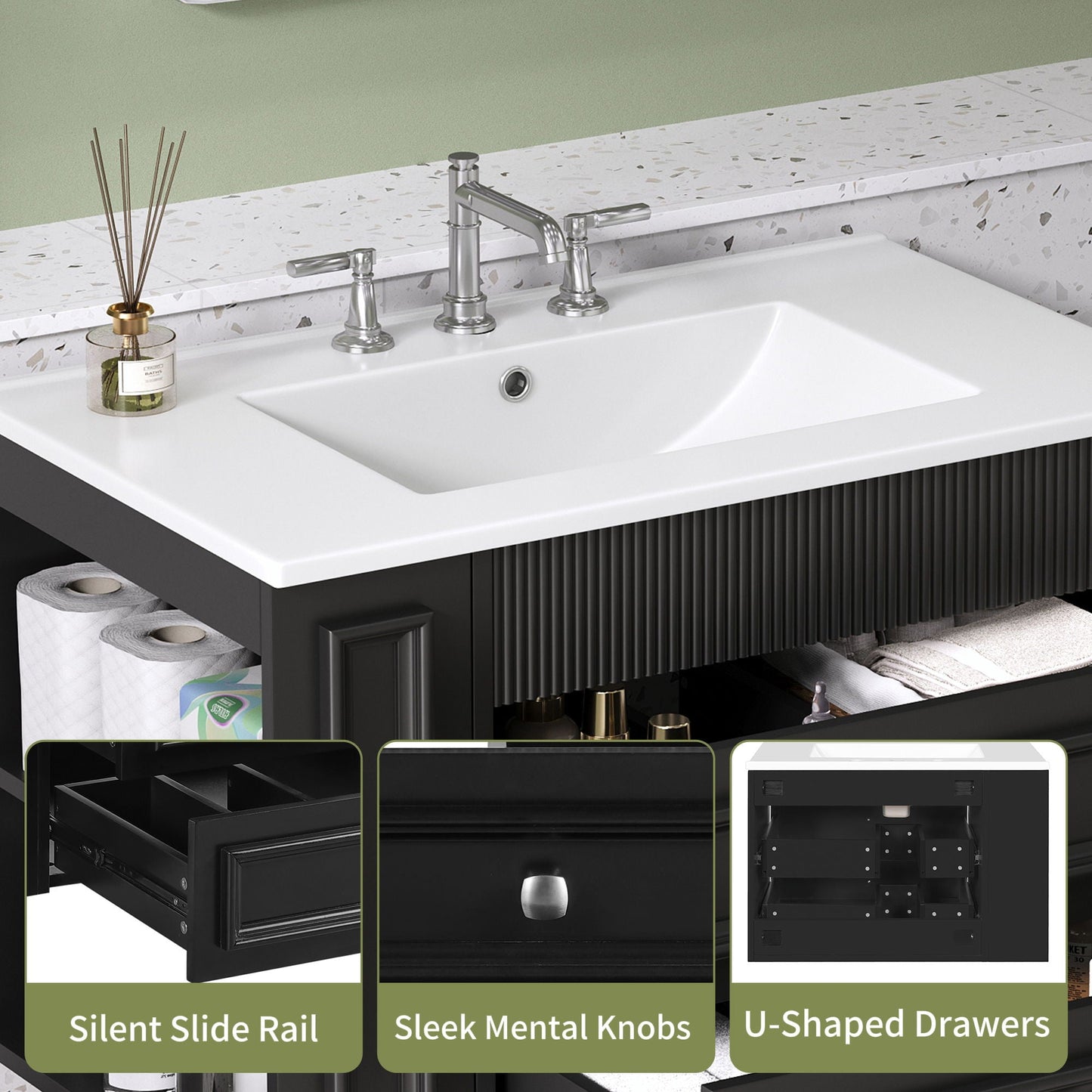 Wall Mounted Bathroom Vanity With 2 Drawers, Sink, Floating Storage Unit