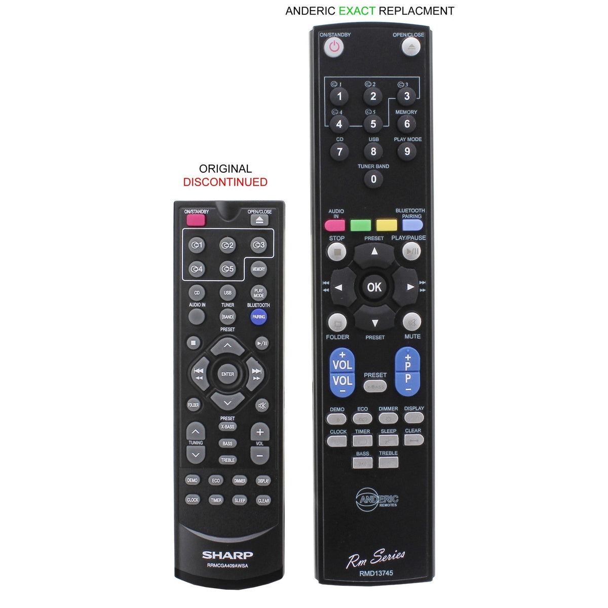 Anderic Substitute for Sharp RRMCGA415AWSA Micro Component System Audio Remote Control [RMD13745]