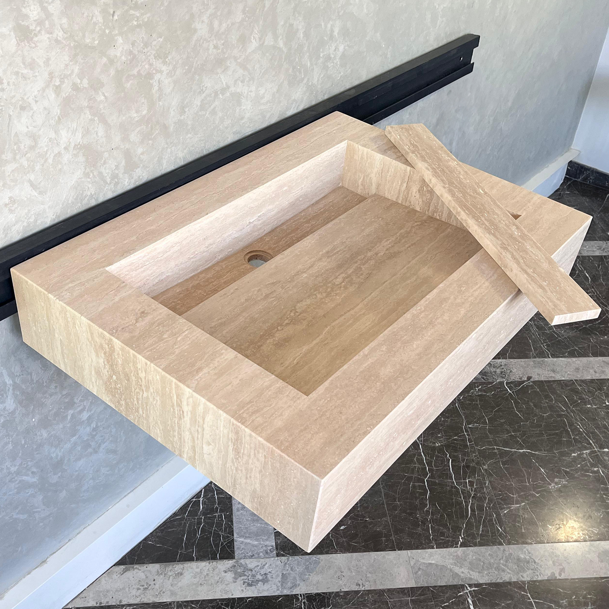 Beige Travertine Vein Cut Natural Stone Bathroom Vanity Sink