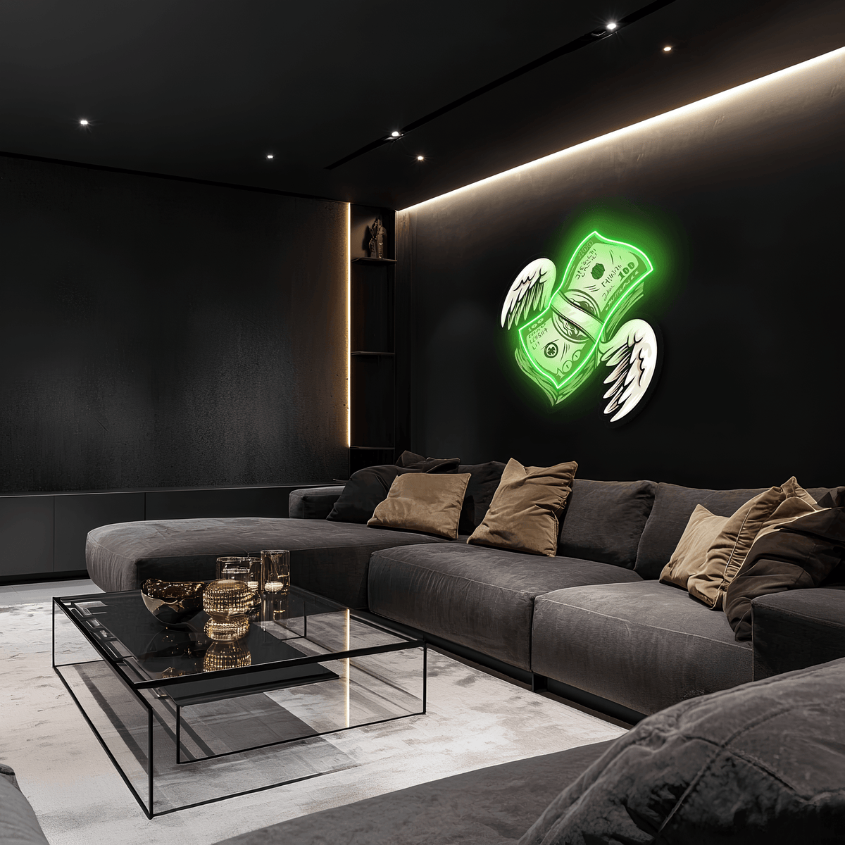 Handcrafted LED Neon Wall Sign Dollars Angel UV Print Design