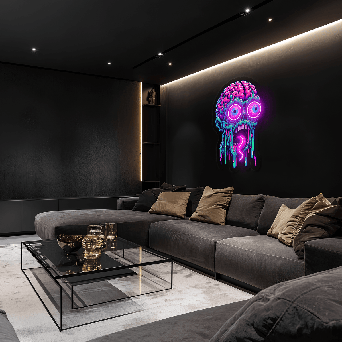UV Printed Neon Acrylic Skull Sign - Bold Modern LED Wall Art