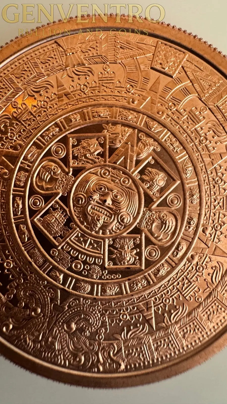 1 AVDP oz copper coin Aztec Mayan Calendar Cuauhtemoc