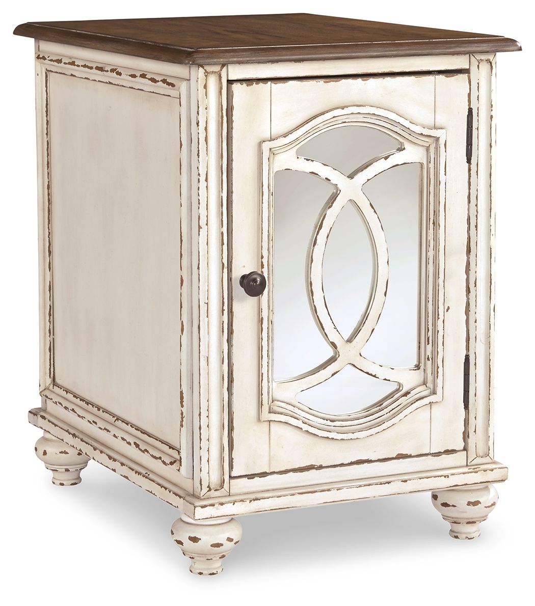 Realyn - Chair Side End Table - Insert Mirror - White / Brown