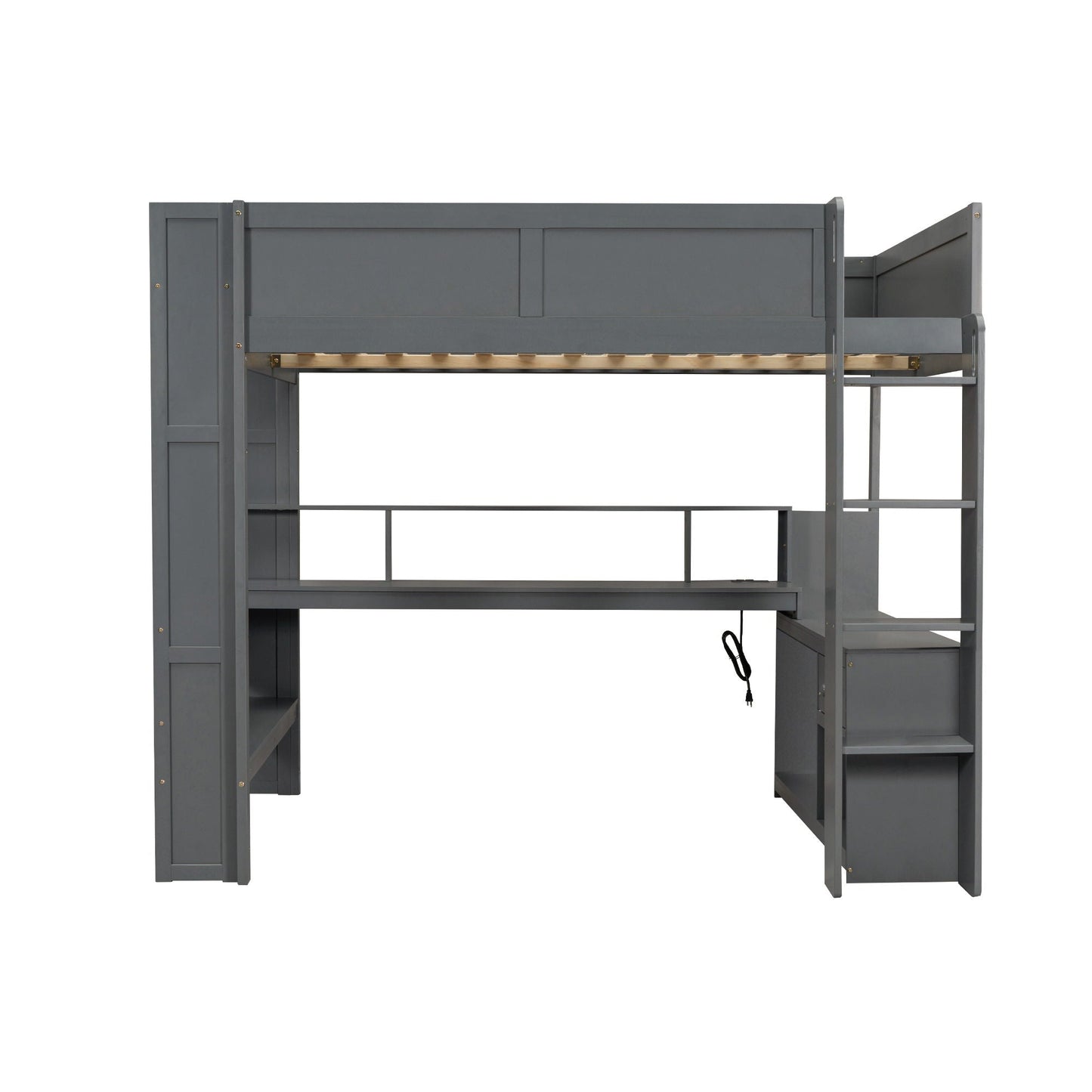 Gaming Loft Bed With Desk, Multi Storage Shelves, LED And Charging Station