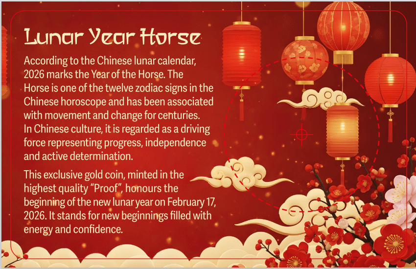 2026 Gabon Year of the Horse 1/200 oz .999 Gold Proof Coin in Assay Card
