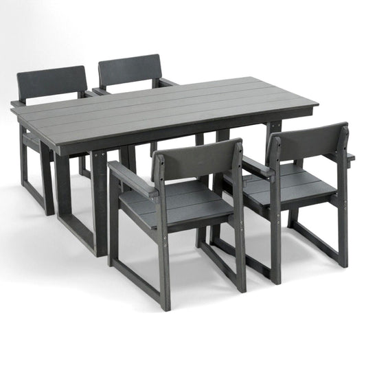 5 Piece Outdoor Dining Set, Table With Umbrella Hole And 4 Armrest Chairs
