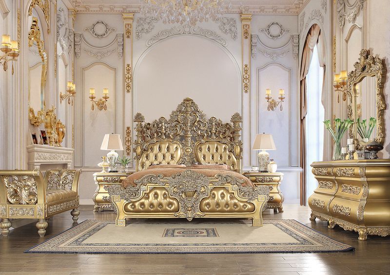 Seville - Bench - Gold Synthetic Leather & Gold