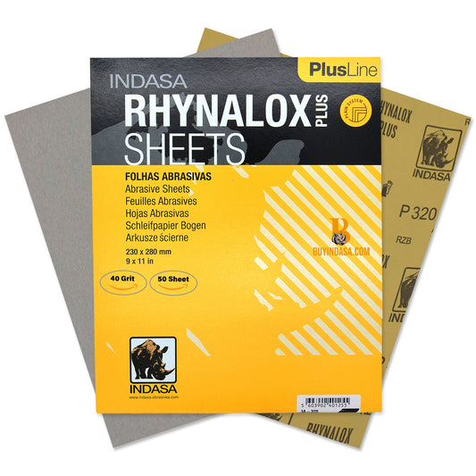 Indasa Dry Sanding Sheets – Rhynalox Plus Line, Anti-Clog, 40–500 Grit (3A Series)