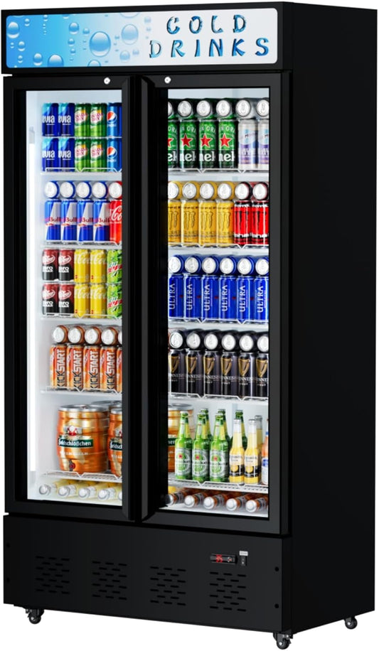 41.3''W 30 Cu.ft. Commercial Beverage Refrigerators with Soft LED Light, Adjustable Shelves, Digital Temperature Control, 360° Swivel Casters, Upright Display Refrigerator Glass Door for Stores