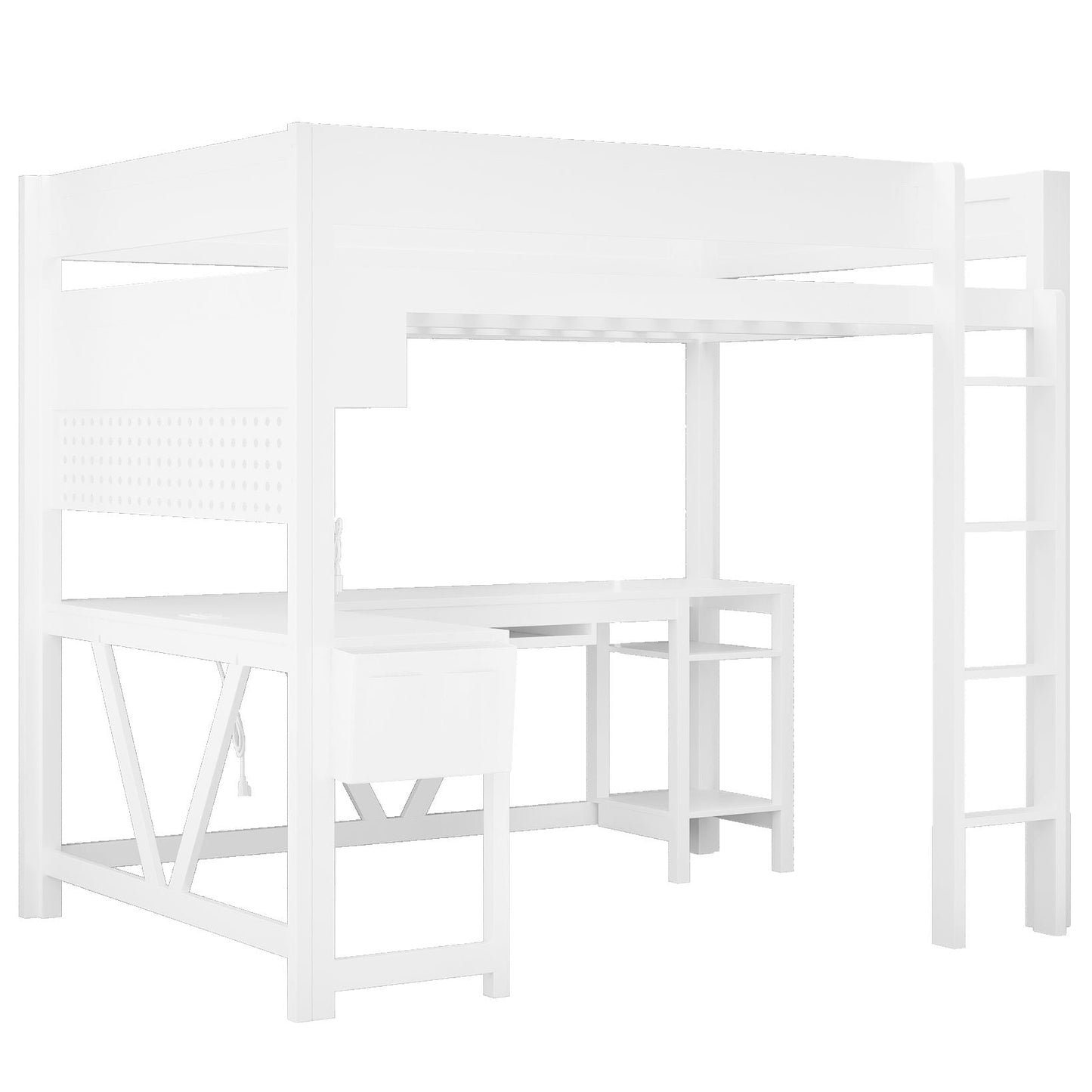 Gaming Loft Bed With Desk, Storage Shelves, LED And Charging Station