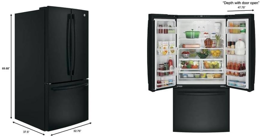 GE 24.7 Cu. Ft. French Door Refrigerator with Internal Water Dispenser – Black (Model GNE25JGKBB)