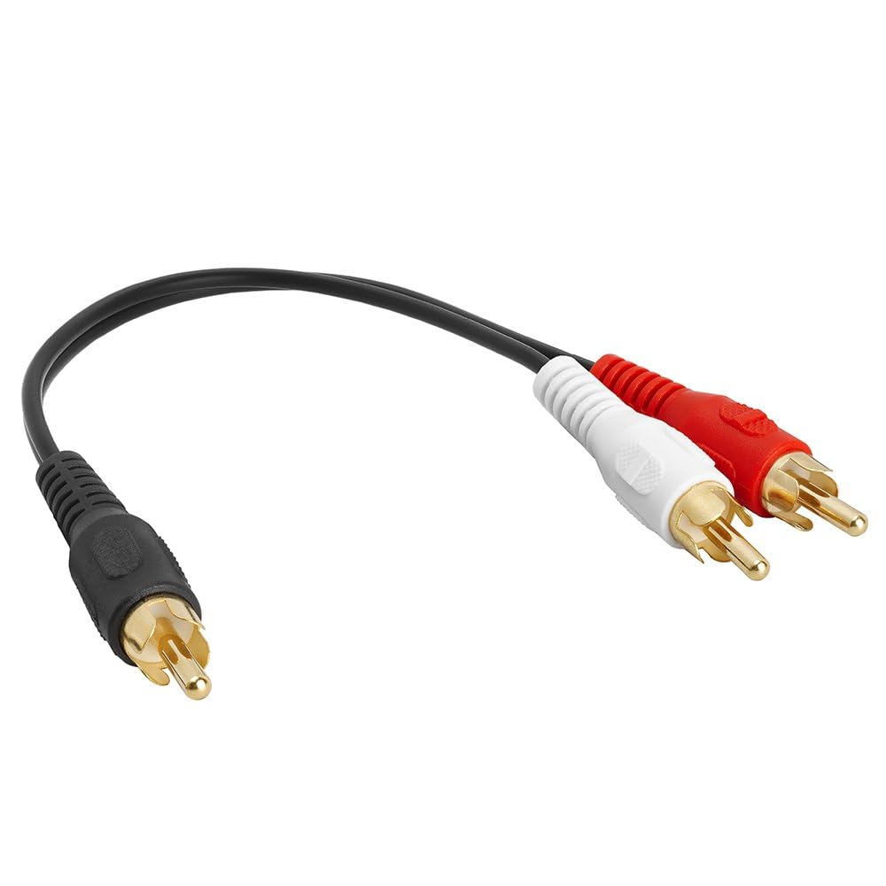 Cmple - 2 RCA Male to 1 RCA Female Stereo Audio Y-Cable, 2 RCA Plugs to 1 x RCA Jack Y-Adapter Subwoofer Cable, Gold Pla
