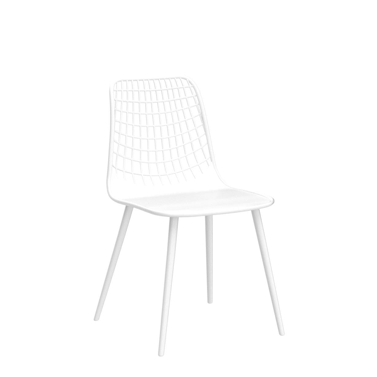 POLY & BARK Isla Modern Dining Chairs Set of 4 – Mid Century Modern Plastic Dining Chair with Metal Legs – Kitchen & Dining Room Chairs – Indoor/Outdoor – White