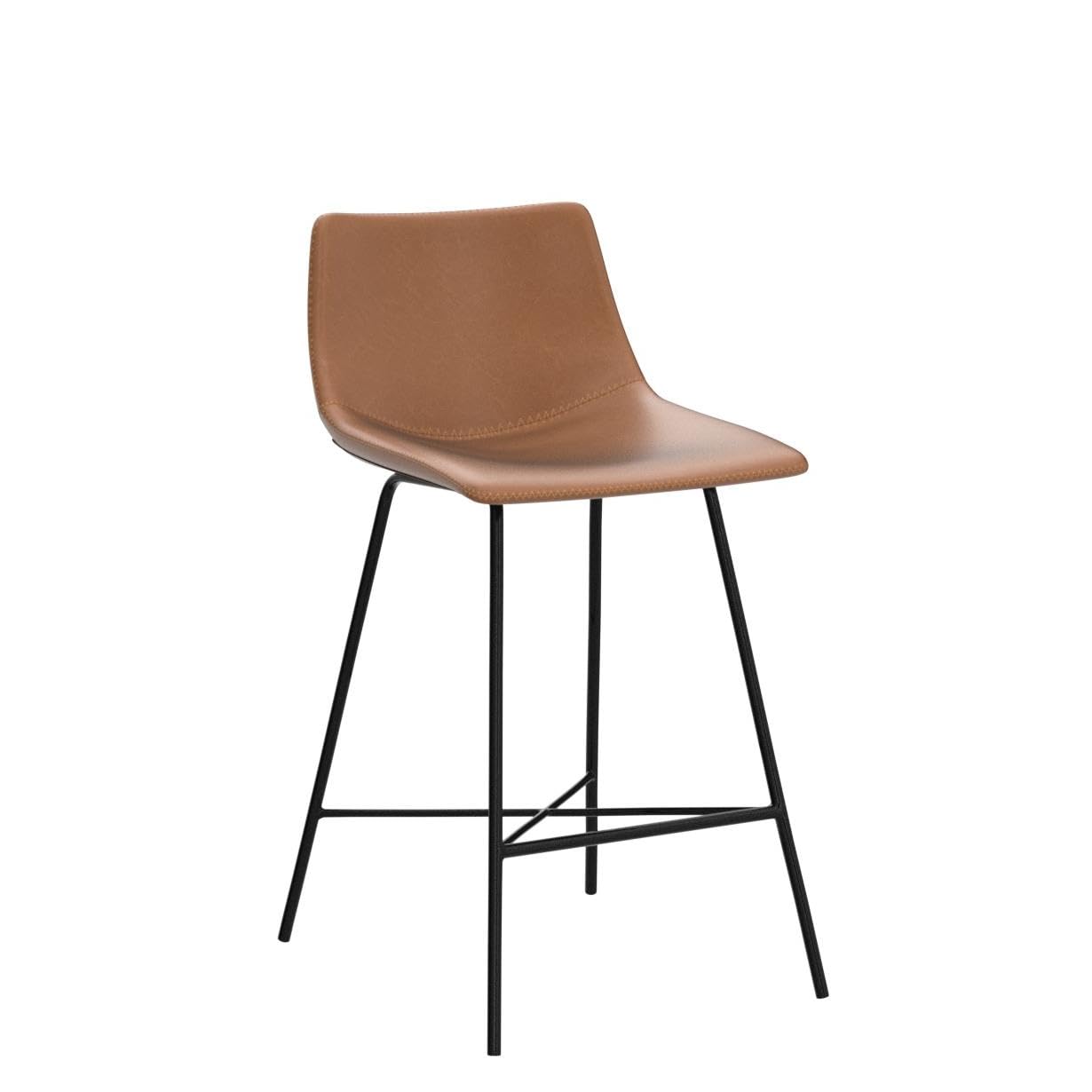 POLY & BARK Paxton Leather Counter Stools 24 Inches – Set of 2 - Counter Height Bar Stools with Back – Modern Barstools for Kitchen Island or Counters – Faux Leather & Matte Black Steel Base – Tan