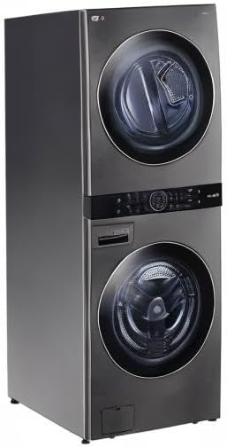 LG WashTower Stacked Smart Laundry Center 4.5 Cu.Ft. Front Load Washer & 7.4 Cu.Ft. Electric Dryer in Black Steel w/Steam WKEX200HBA
