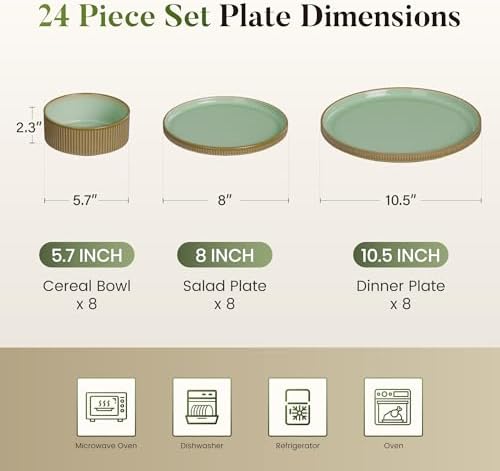 Kitchen Academy 12Pcs Granite Cookware Set + 24 Pcs Stoneware Dinnerware Sets for 8