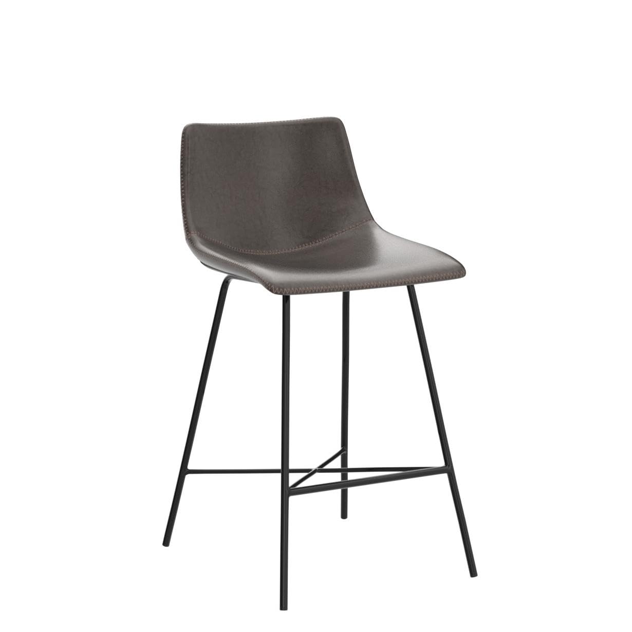 POLY & BARK Paxton Leather Counter Stools 24 Inches – Set of 2 - Counter Height Bar Stools with Back – Modern Barstools for Kitchen Island or Counters – Faux Leather & Matte Black Steel Base – Tan