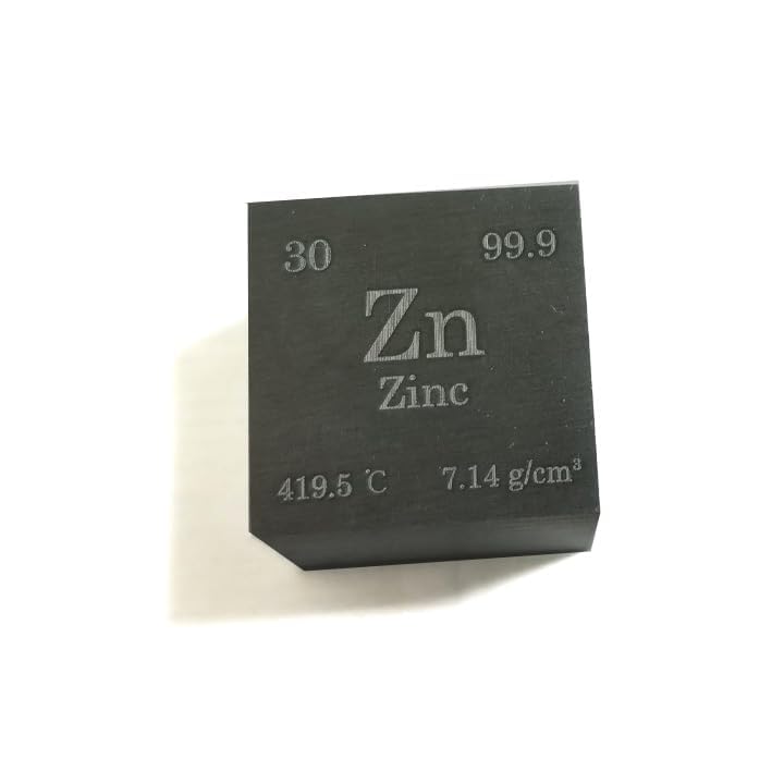 Zinc Cube 12.7mm (0.5 Inch), High-Purity 99.9% Zn Metal Element Density Block with Right-Angled Edges for STEM Education & Collectors