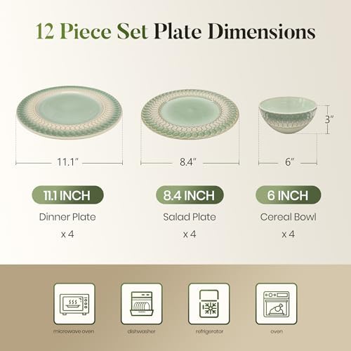 Kitchen Academy 12Pcs Granite Cookware Set + 12 Pcs Stoneware Dinnerware Sets for 4
