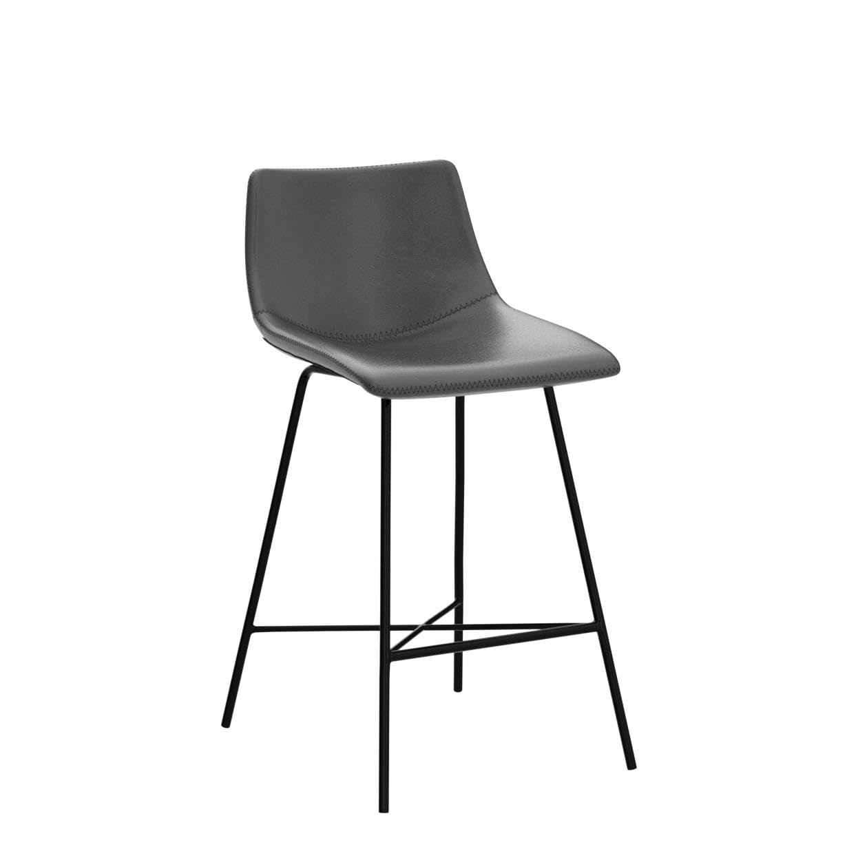 POLY & BARK Paxton Leather Counter Stools 24 Inches – Set of 2 - Counter Height Bar Stools with Back – Modern Barstools for Kitchen Island or Counters – Faux Leather & Matte Black Steel Base – Tan