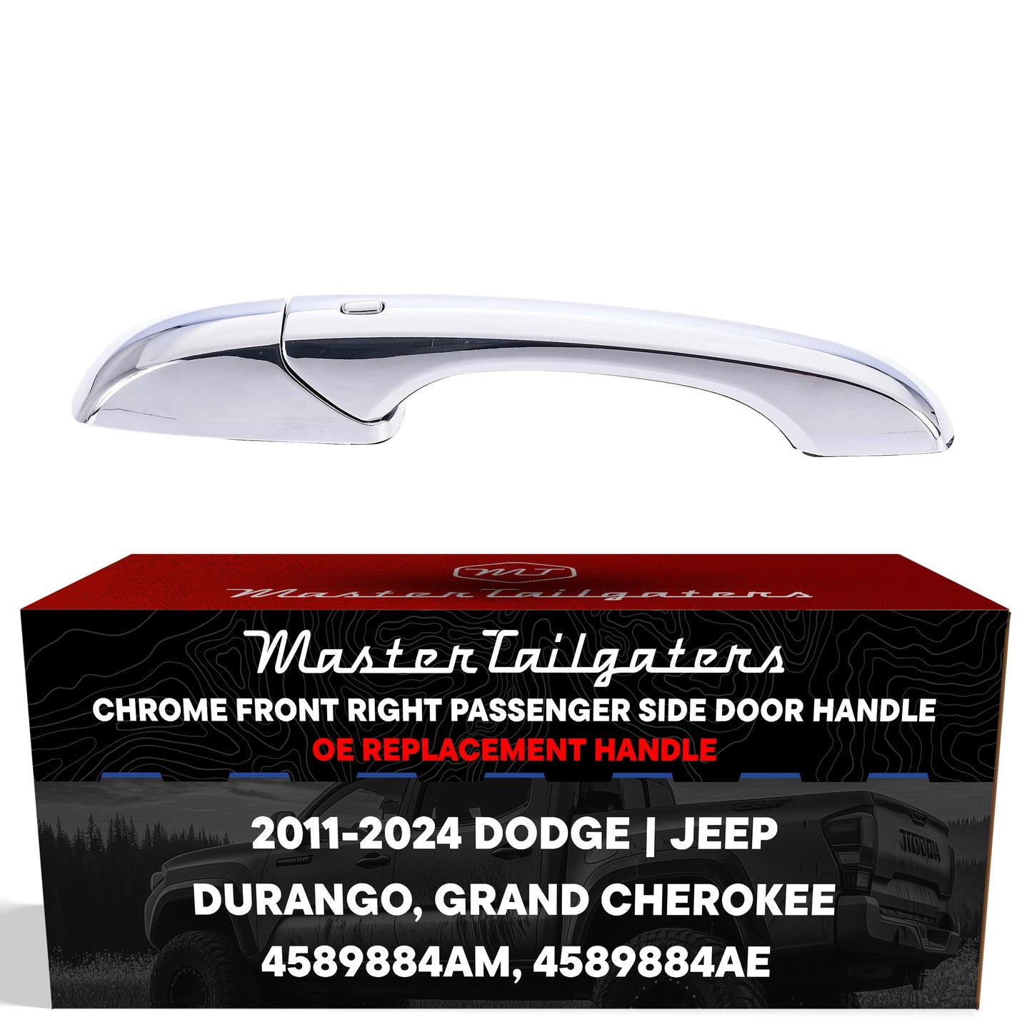 Exterior Door Handle Chrome Replacement for Dodge Durango (2011-2024) / Jeep Grand Cherokee (2011-2024) OE Part # 4589884AM, 4589884AE | Front Right Passenger Side w/o Keyhole