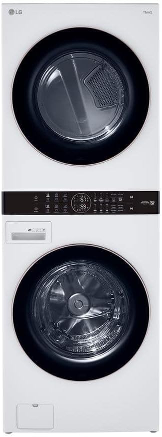 LG WashTower Stacked Smart Laundry Center 4.5 Cu.Ft. Front Load Washer & 7.4 Cu.Ft. Gas Dryer in White WKG101HWA