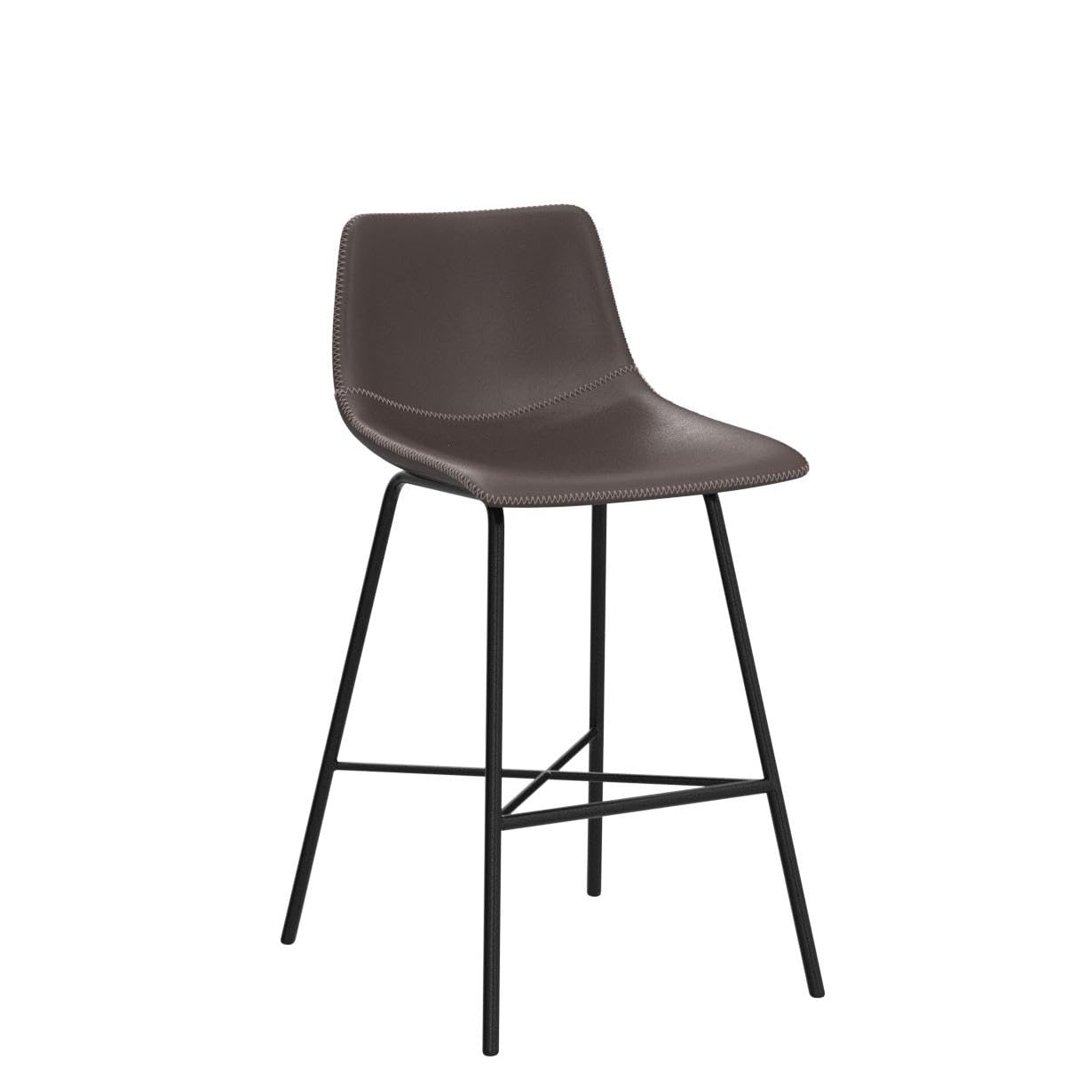 POLY & BARK Paxton Leather Counter Stools 24 Inches – Set of 2 - Counter Height Bar Stools with Back – Modern Barstools for Kitchen Island or Counters – Faux Leather & Matte Black Steel Base – Tan