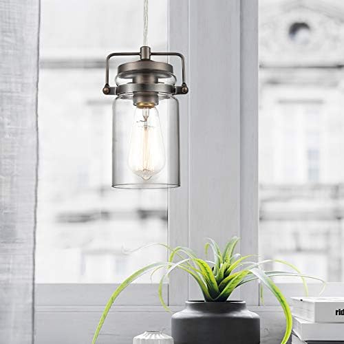 Light Society Topeka Mini Mason Jar Pendant Light, Glass Shade with Modern Bronze Finish, Vintage Industrial Modern Lighting Fixture (LS-C236-BZ)
