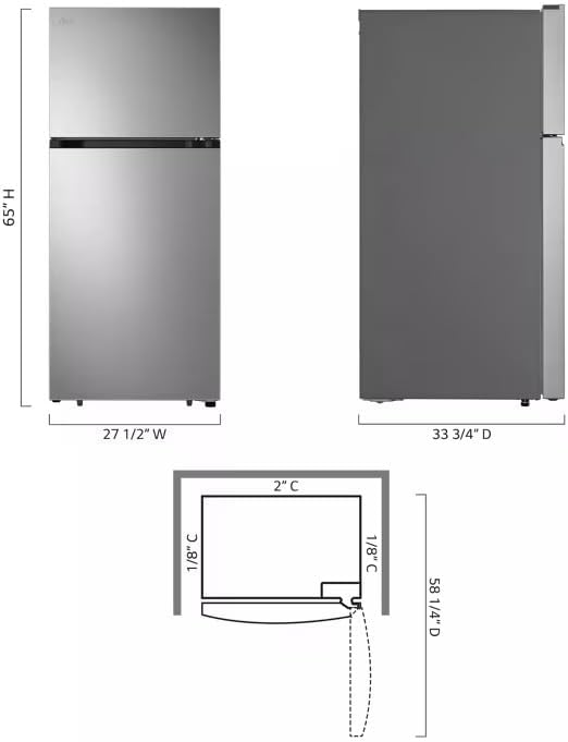 LG 28-Inch Freestanding Top-Freezer Refrigerator with 18 cu ft Capacity, 2 Glass Shelves, Gallon Door Bins, Multi-Air Flow System, Garage-Ready, Ice Maker Ready