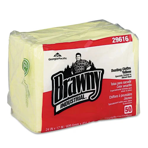 Brawny Dusting Cloths Quarterfold, 17 x 24, Unscented, Yellow, 50/Pack, 4 Packs/Carton (29616)