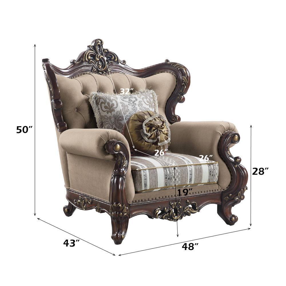 Ragnar - Chair With 2 Pillows - Light Brown Linen & Cherry