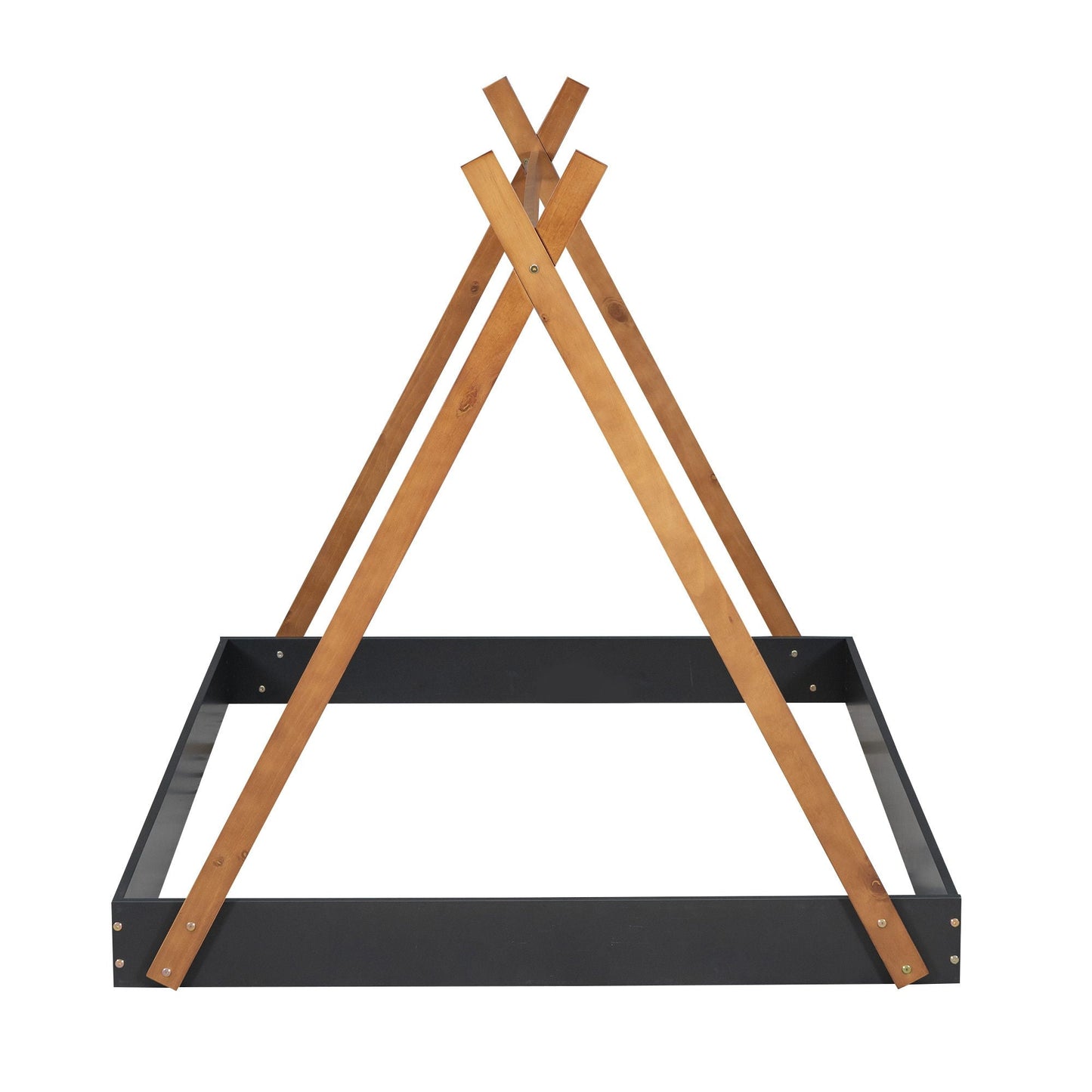 Full Size Tent Floor Bed With Triangle Structure, Low Profile Design - Black / Brown