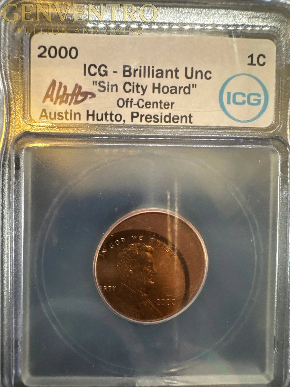 2000 Lincoln 1 cent Off Center Strike Error ICG Austin Hutto "Sin City Hoard"