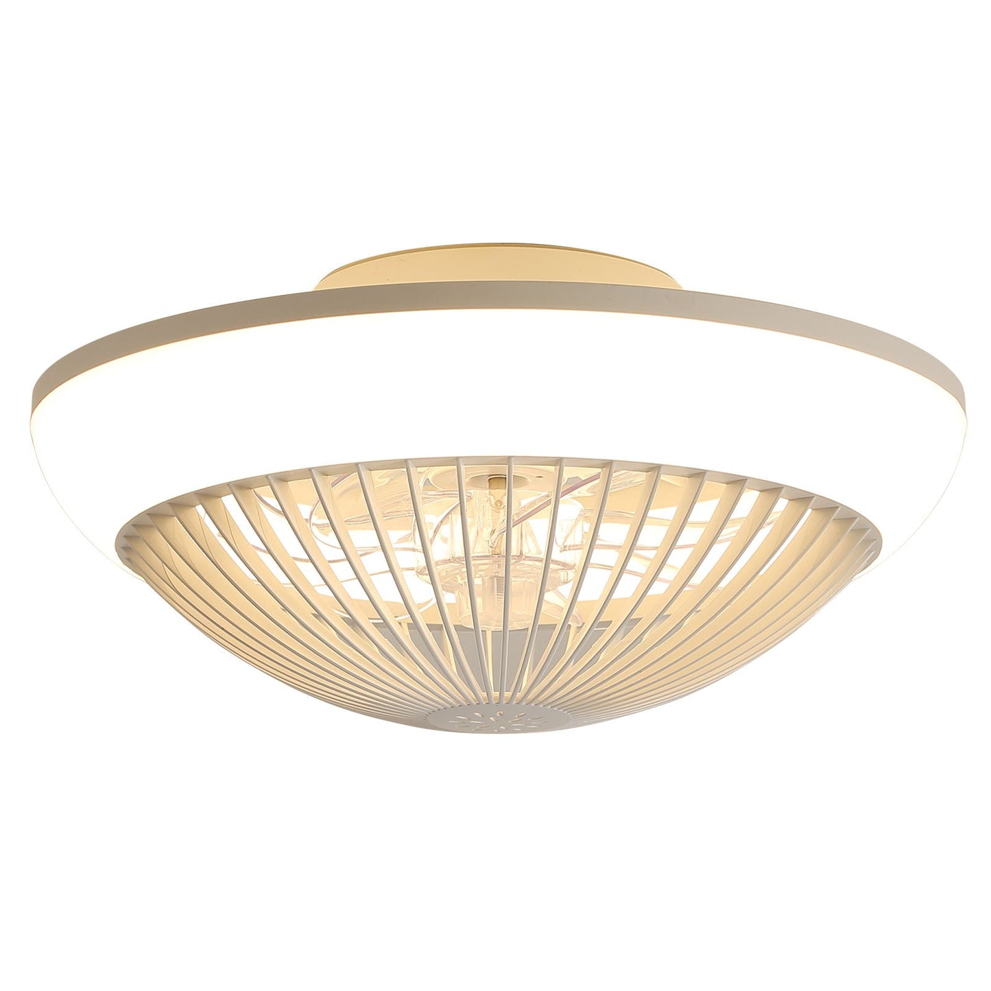 RGB Dimmable LED Enclosed Ceiling Fan With Remote Control, Bladeless Design - White