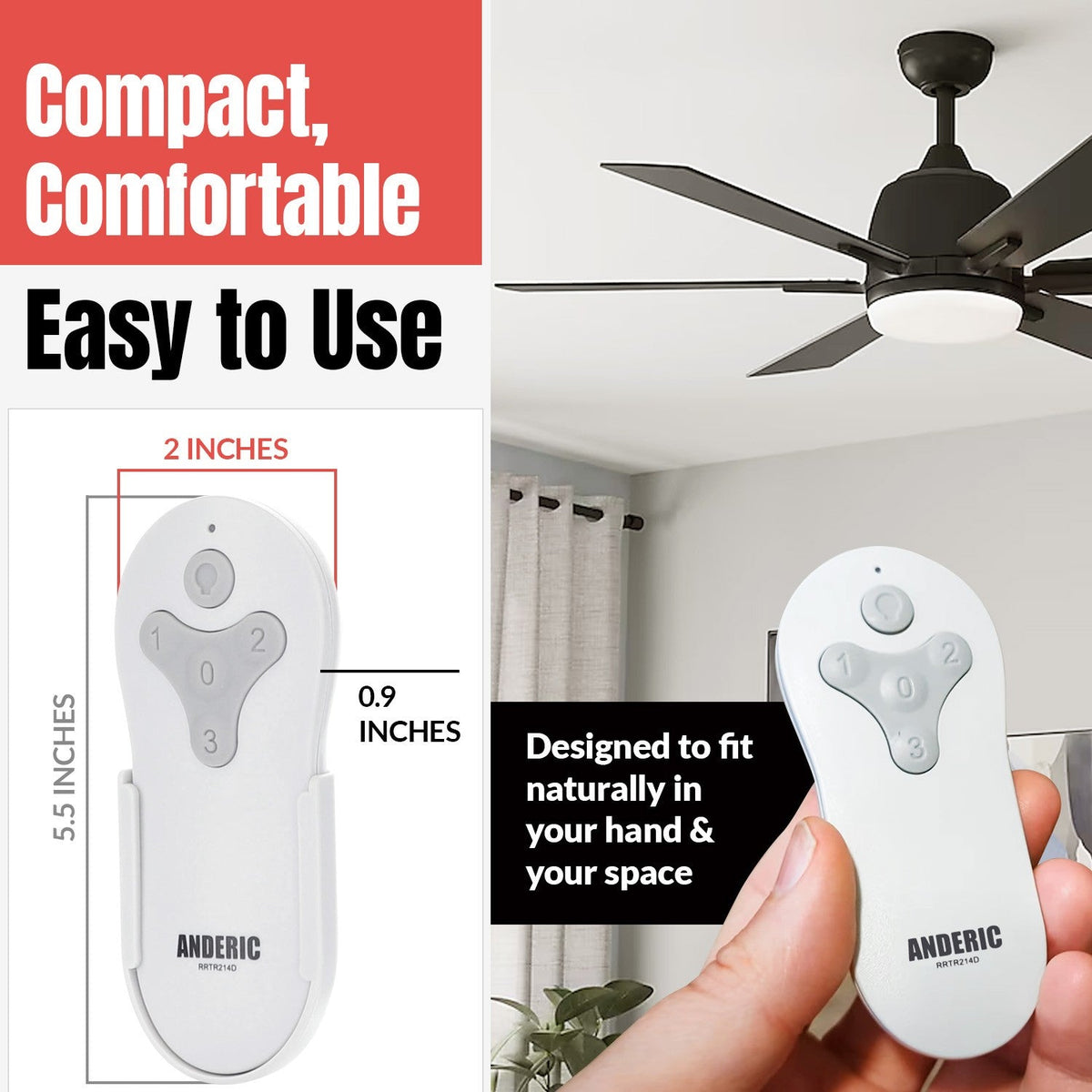 Anderic Substitute For Harbor Breeze 2BB78-ITL-F304C Ceiling Fan Remote for Mazon - 2BB78ITLF304C [RRTR214D]